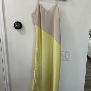 Express Asymmetrical Beige and Lemon Midi Dress